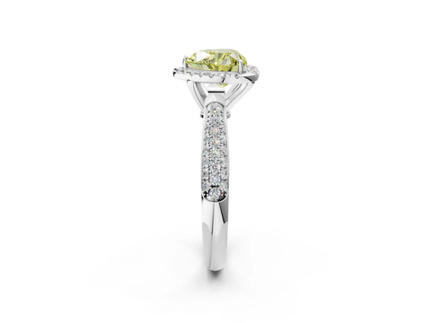 White gold Fancy Yellow Heart Cut Halo Diamond Ring with Pavé Band_26