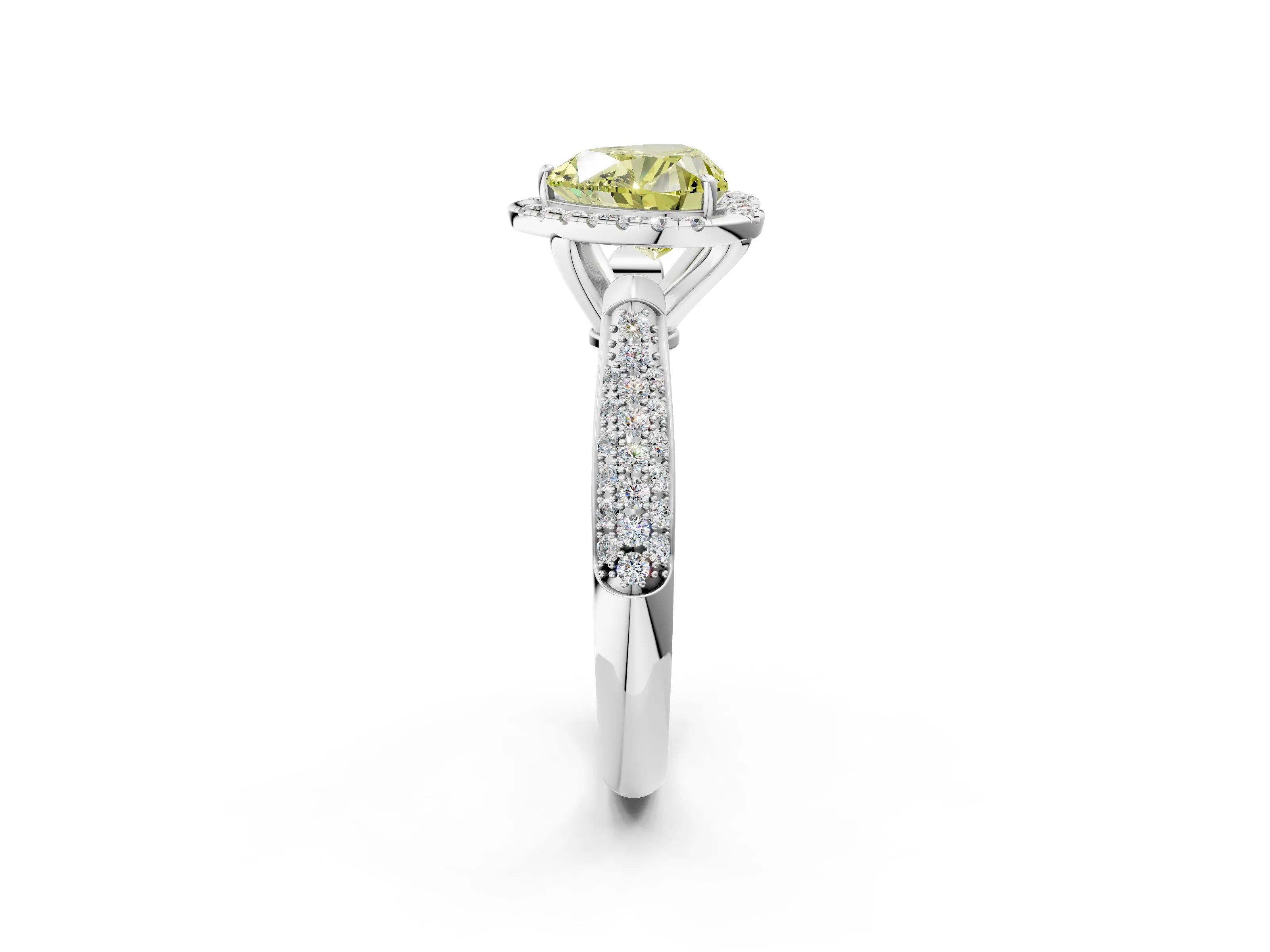 White gold Fancy Yellow Heart Cut Halo Diamond Ring with Pavé Band_2