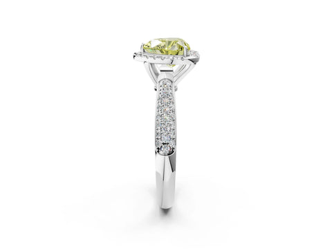 White gold Fancy Yellow Heart Cut Halo Diamond Ring with Pavé Band_2