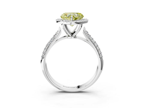 White gold Fancy Yellow Heart Cut Halo Diamond Ring with Pavé Band_39