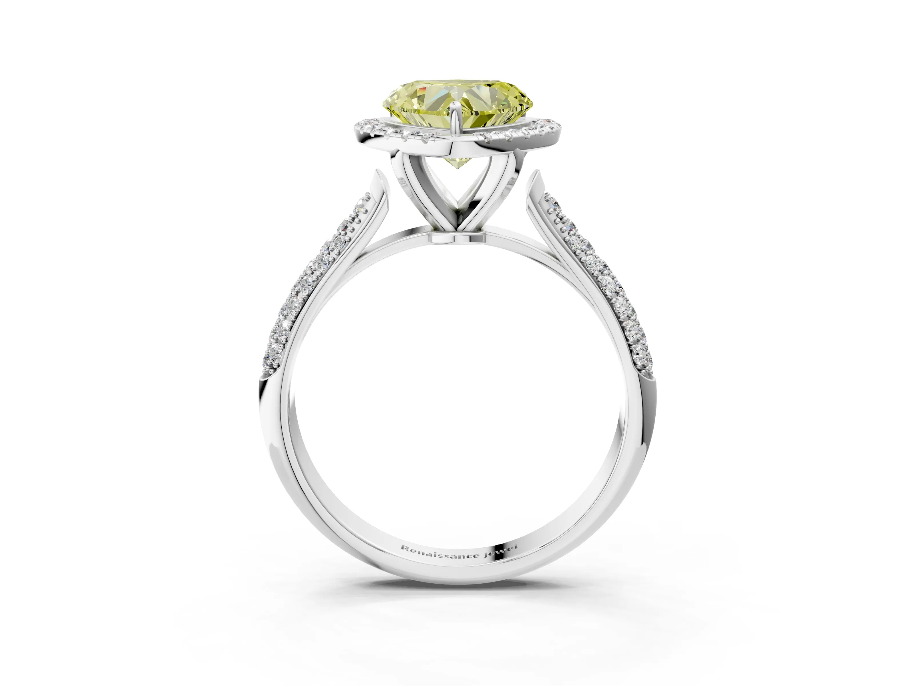 White gold Fancy Yellow Heart Cut Halo Diamond Ring with Pavé Band_3