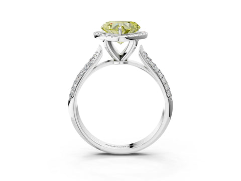 White gold Fancy Yellow Heart Cut Halo Diamond Ring with Pavé Band_3