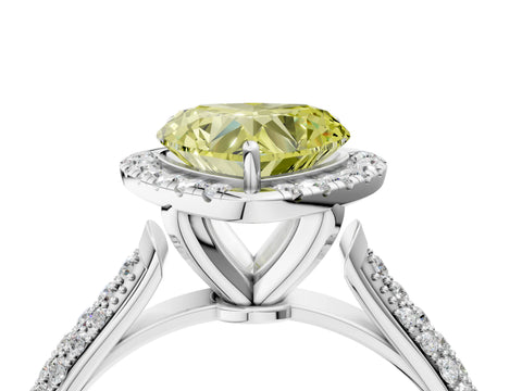 White gold Fancy Yellow Heart Cut Halo Diamond Ring with Pavé Band_40