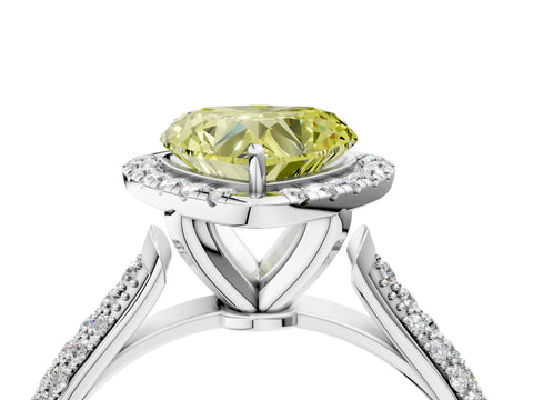White gold Fancy Yellow Heart Cut Halo Diamond Ring with Pavé Band_4