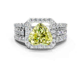 White gold Fancy Yellow Heart Cut Halo Diamond Ring with Round  Split Shank and Prong Setting_126