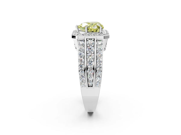 Sterling Silver Heart-Shaped Triple-Row Pave Halo Engagement Ring Setting for Fancy Yellow Center