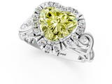 White gold Fancy Yellow Heart  Cut Halo Diamond Ring with Scrollwork Band and Four-Prong Setting_121