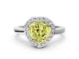 White gold Fancy Yellow Heart Cut Halo Diamond Ring with Solitaire Band and Prong Setting