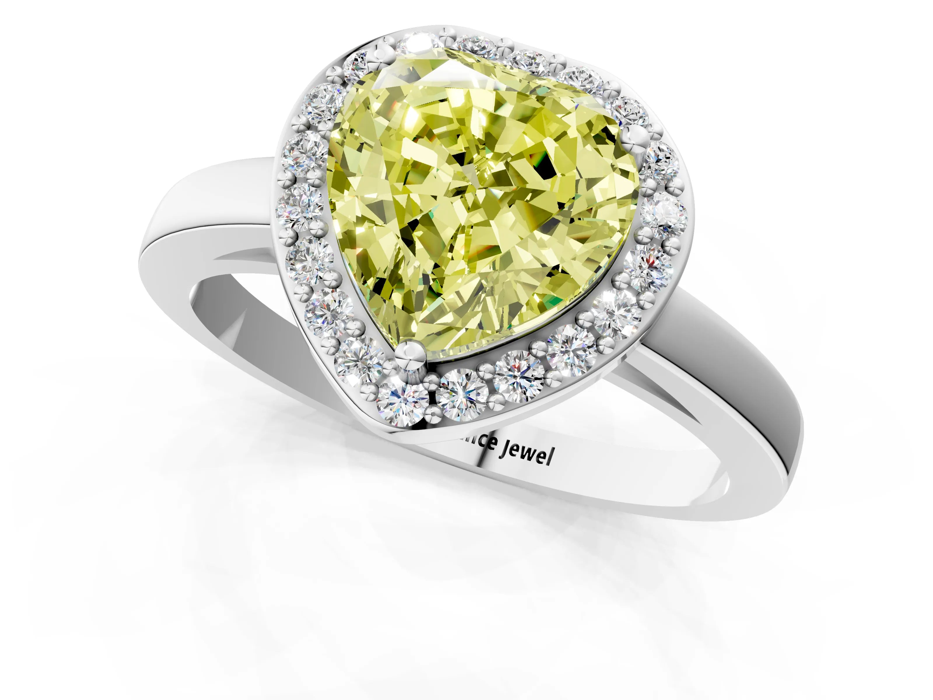 White gold Fancy Yellow Heart Cut Halo Diamond Ring with Solitaire Band and Prong Setting_1