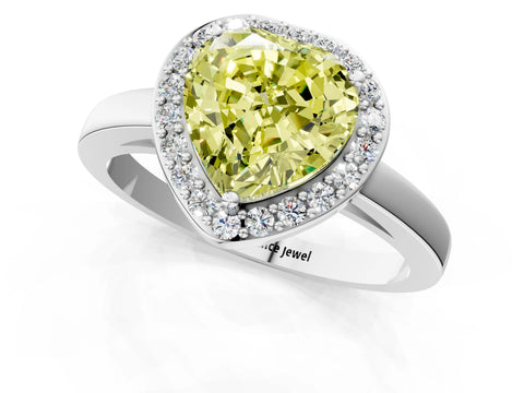 White gold Fancy Yellow Heart Cut Halo Diamond Ring with Solitaire Band and Prong Setting_1