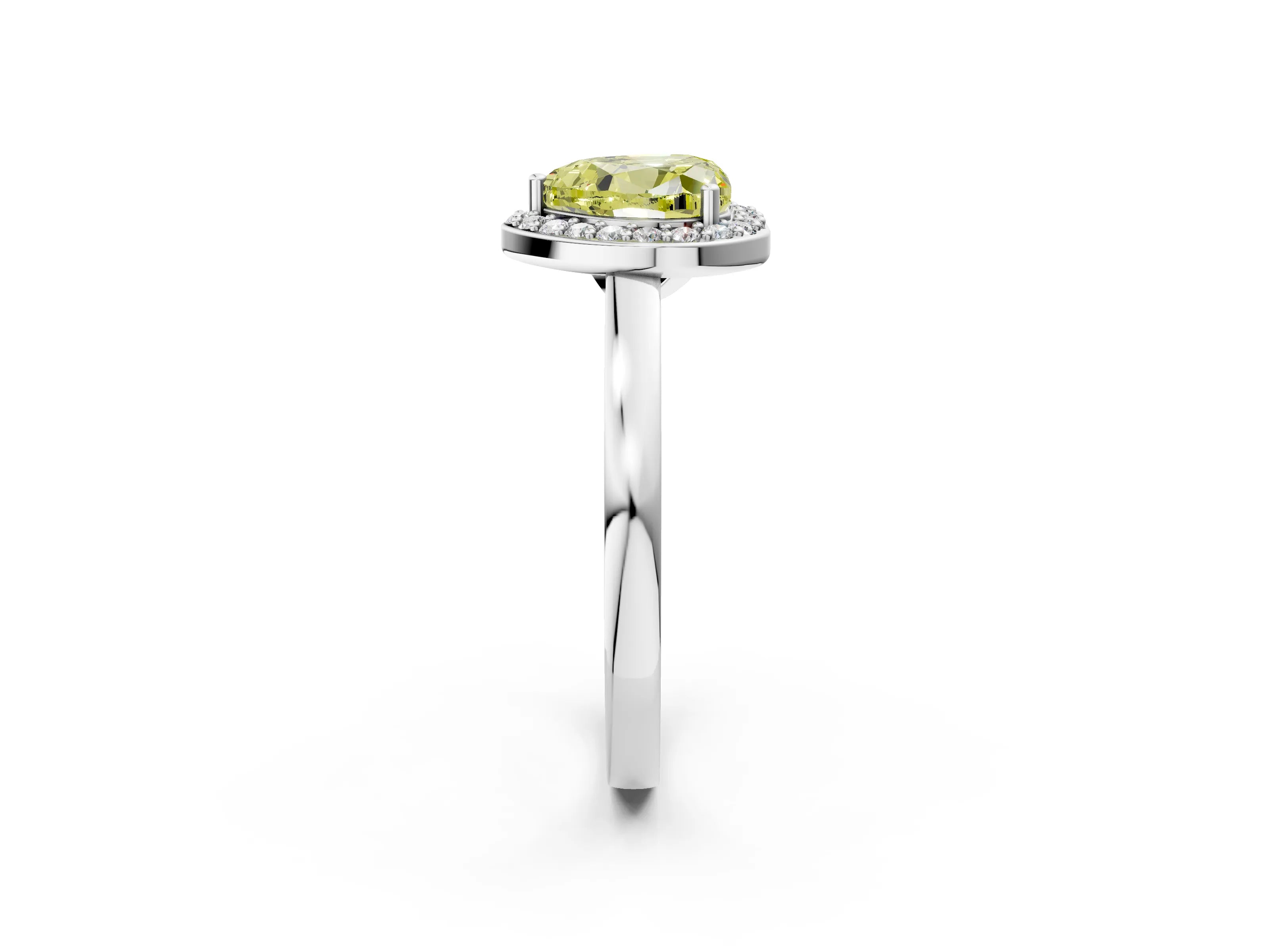 White gold Fancy Yellow Heart Cut Halo Diamond Ring with Solitaire Band and Prong Setting_2
