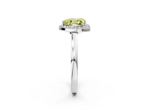 White gold Fancy Yellow Heart Cut Halo Diamond Ring with Solitaire Band and Prong Setting_2