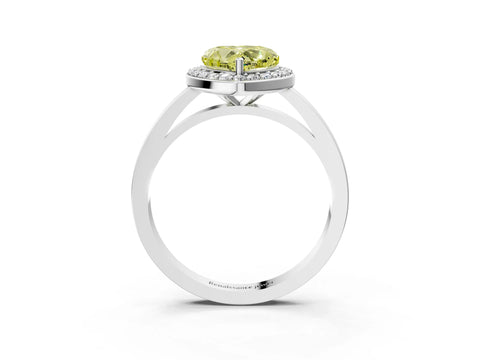 White gold Fancy Yellow Heart Cut Halo Diamond Ring with Solitaire Band and Prong Setting_3