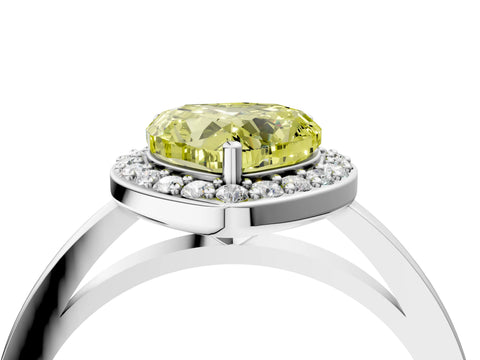 White gold Fancy Yellow Heart Cut Halo Diamond Ring with Solitaire Band and Prong Setting_4