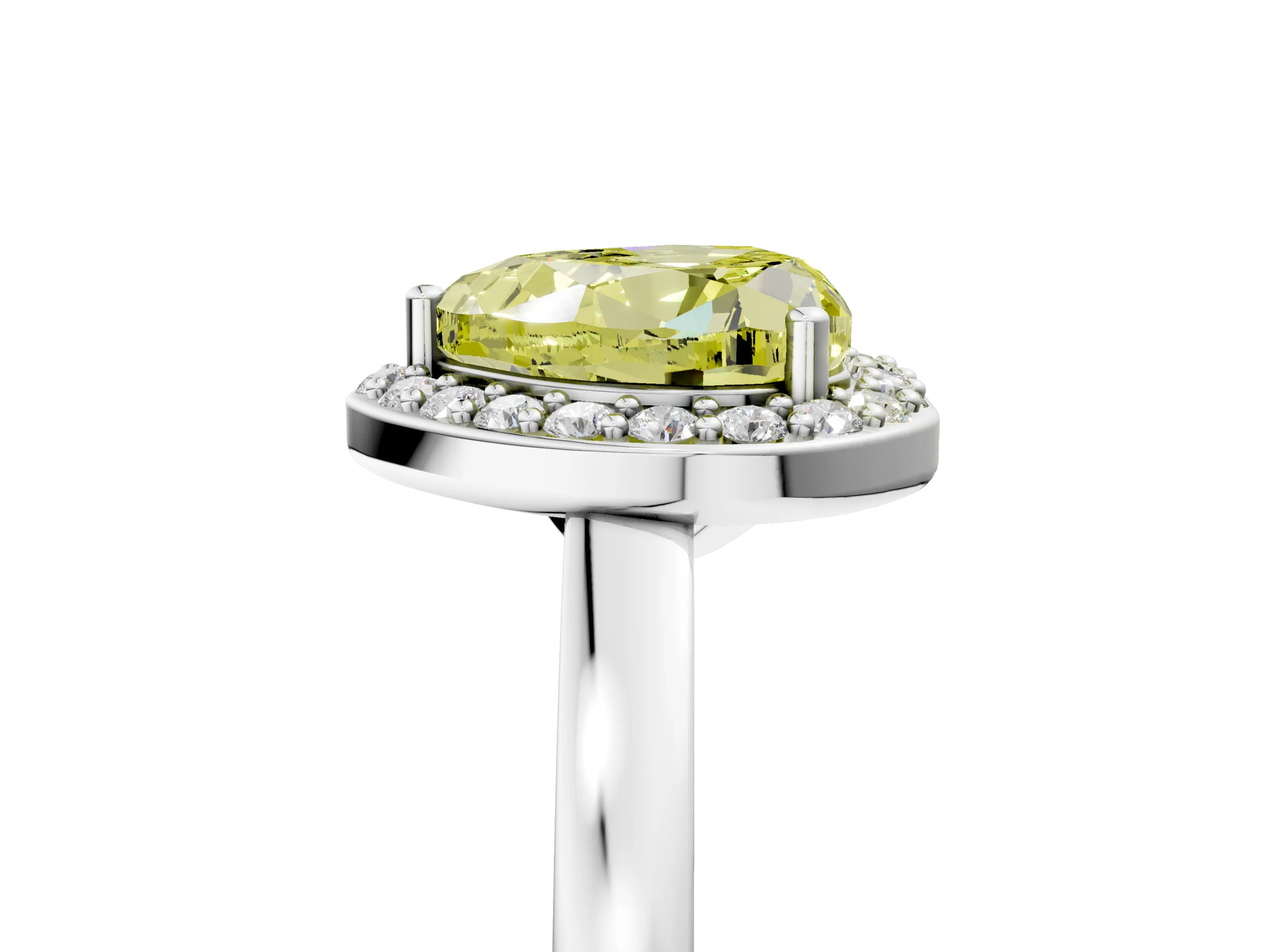 White gold Fancy Yellow Heart Cut Halo Diamond Ring with Solitaire Band and Prong Setting_5
