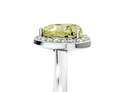 White gold Fancy Yellow Heart Cut Halo Diamond Ring with Solitaire Band and Prong Setting_5
