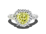 White gold Fancy Yellow Heart Cut Halo Diamond Solitaire with Filigree Band and Four-Prong Setting