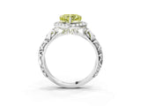 White gold Fancy Yellow Heart Cut Halo Diamond Solitaire with Filigree Band and Four-Prong Setting_3