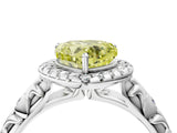 White gold Fancy Yellow Heart Cut Halo Diamond Solitaire with Filigree Band and Four-Prong Setting_4