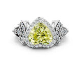 White gold Fancy Yellow Heart Cut Halo Diamond Split Shank Engagement Ring with Four-Prong Setting
