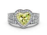 White gold Fancy Yellow Heart Cut Halo Diamond Split Shank Ring with Prong Setting