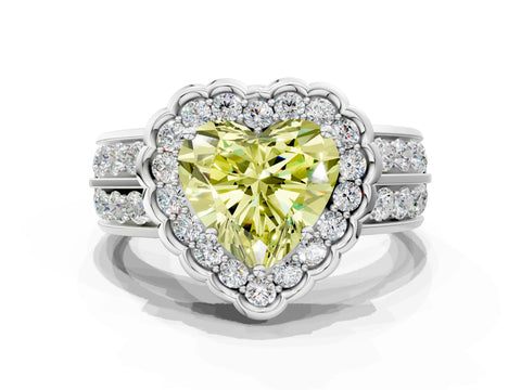 White gold Fancy Yellow Heart Cut Halo Diamond Split Shank Ring with Scalloped Prong Setting_12