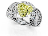 White gold Fancy Yellow Heart Cut Halo Milgrain Diamond Engagement Ring with Leaf Band and Four-Prong Setting_1