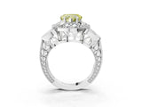 White gold Fancy Yellow Heart Cut Halo Milgrain Diamond Engagement Ring with Leaf Band and Four-Prong Setting_3