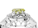 White gold Fancy Yellow Heart Cut Halo Milgrain Diamond Engagement Ring with Leaf Band and Four-Prong Setting_4