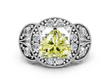 White gold Fancy Yellow Heart Cut Halo Milgrain Diamond Engagement Ring with Leaf Band and Four-Prong Setting