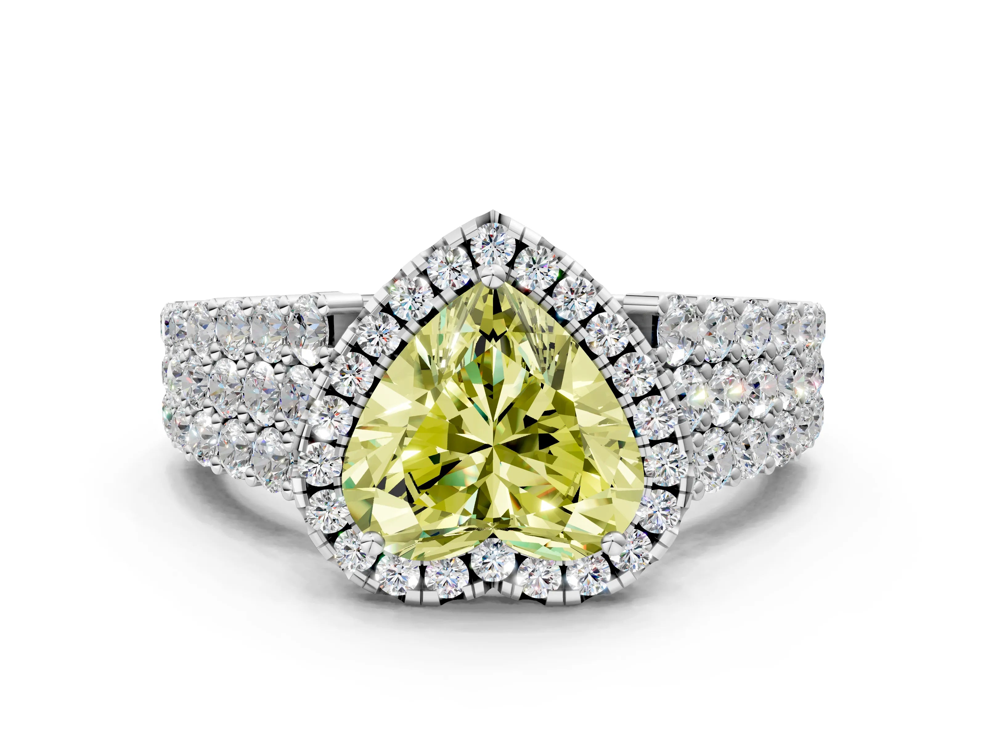 White gold Fancy Yellow Heart Cut Halo Pavé Diamond Engagement Ring with Split Shank and Four-Prong Setting_3