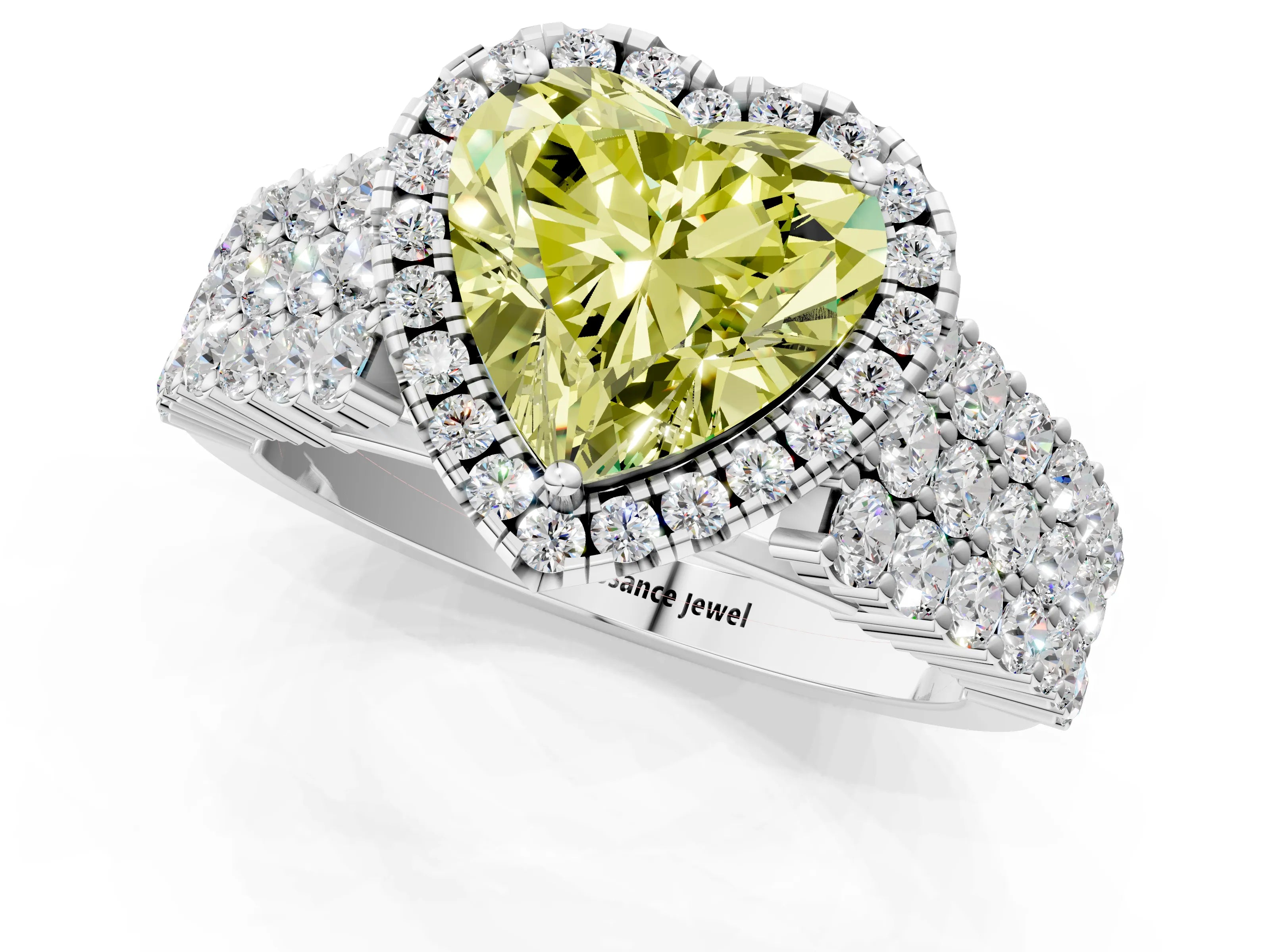 White gold Fancy Yellow Heart Cut Halo Pavé Diamond Engagement Ring with Split Shank and Four-Prong Setting_4