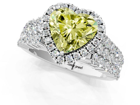 White gold Fancy Yellow Heart Cut Halo Pavé Diamond Engagement Ring with Split Shank and Four-Prong Setting_4