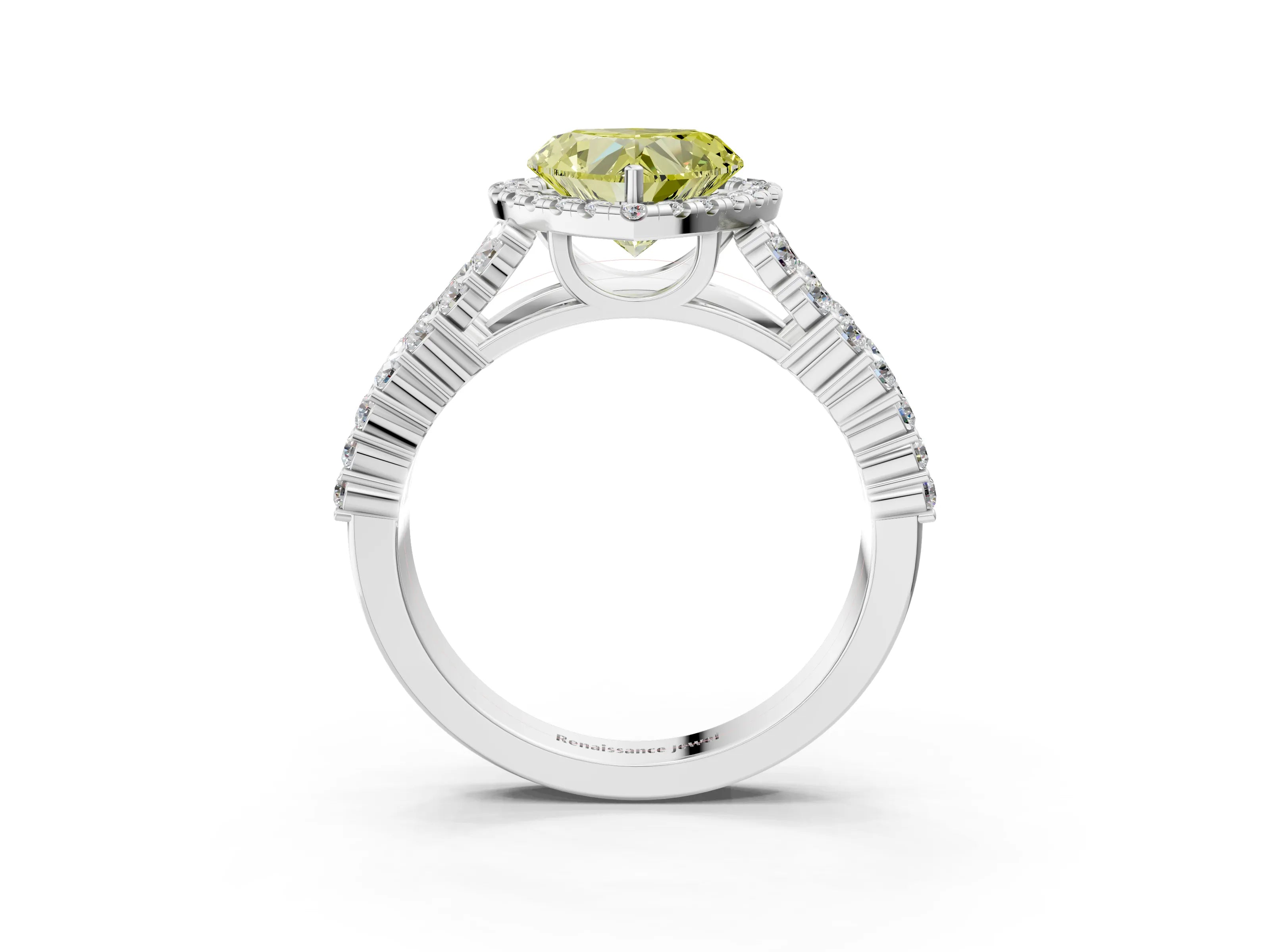 White gold Fancy Yellow Heart Cut Halo Pavé Diamond Engagement Ring with Split Shank and Four-Prong Setting_6