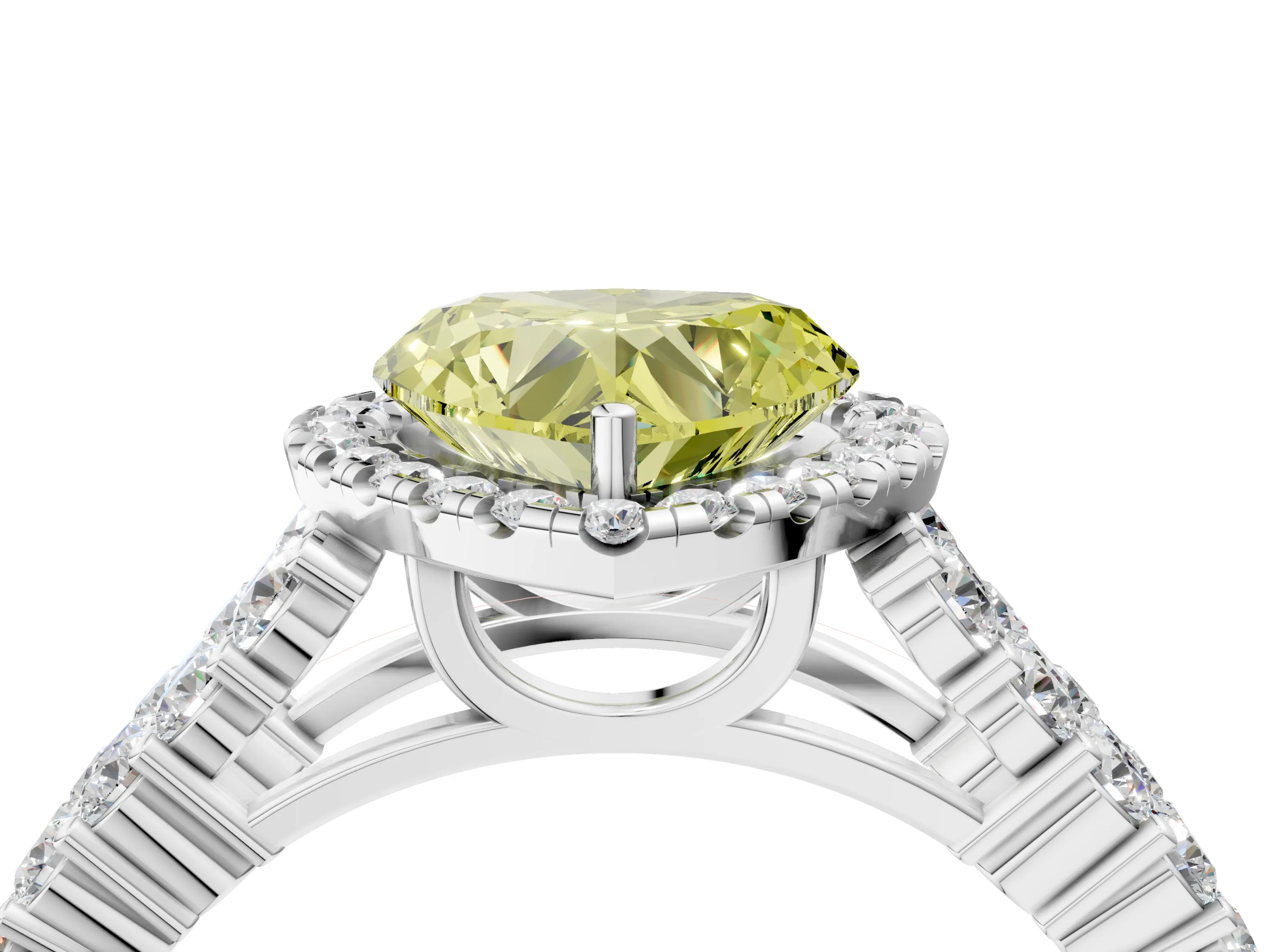 White gold Fancy Yellow Heart Cut Halo Pavé Diamond Engagement Ring with Split Shank and Four-Prong Setting_7