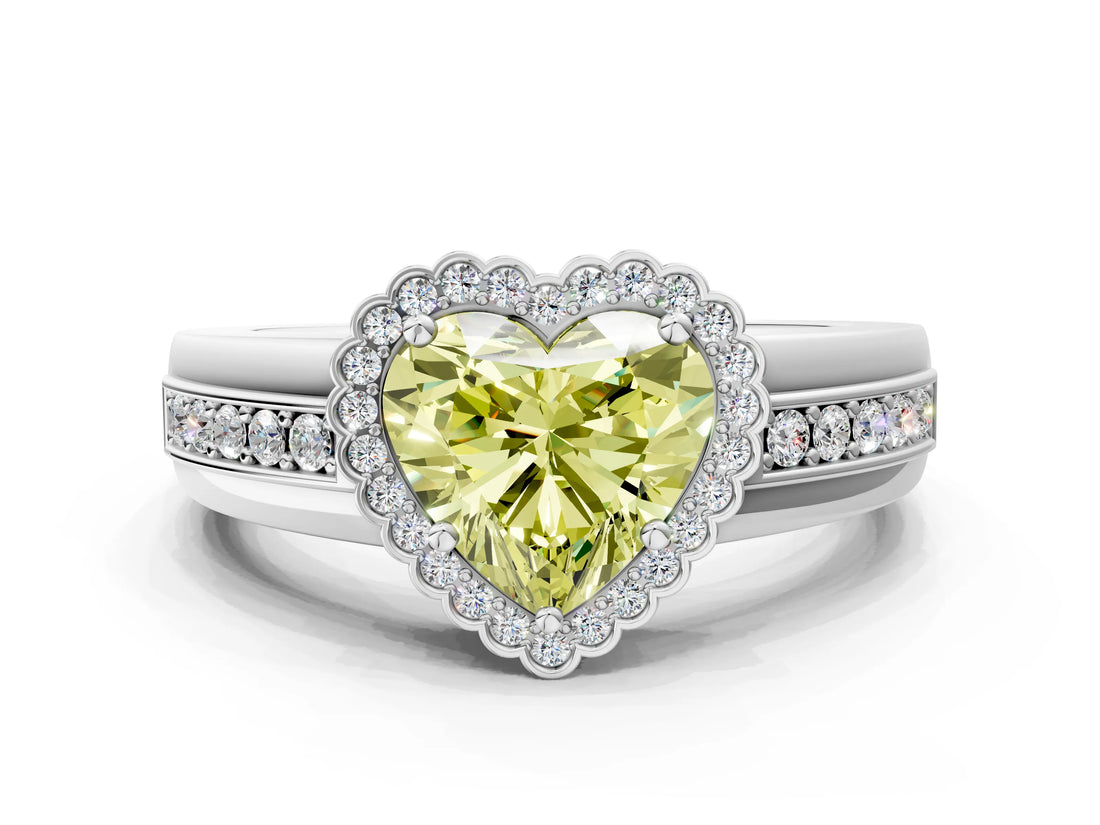 White gold Fancy Yellow Heart  Cut Halo Pave Band Four-Prong Ring_49
