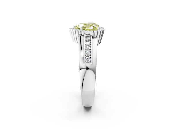 White gold Fancy Yellow Heart  Cut Halo Pave Band Four-Prong Ring