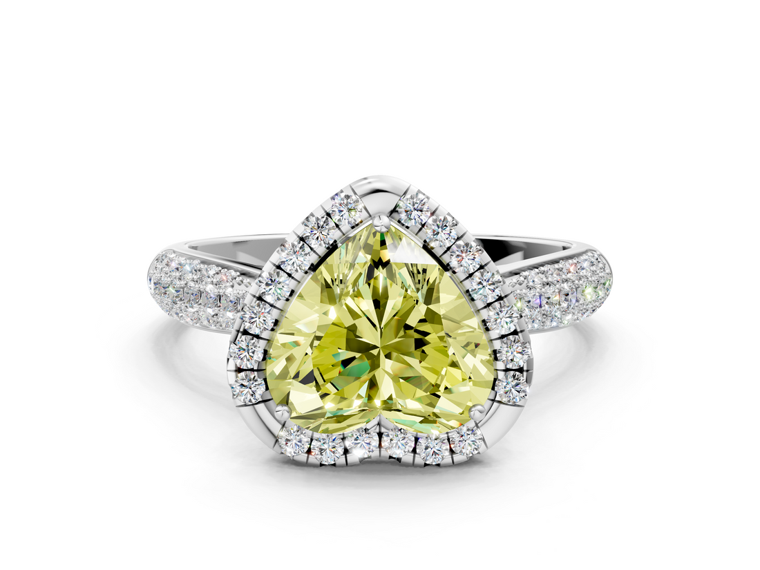 White gold Fancy Yellow Heart  Cut Halo Pave Band Four-Prong Setting Ring_21