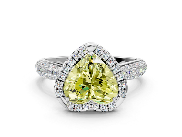 White gold Fancy Yellow Heart  Cut Halo Pave Band Four-Prong Setting Ring