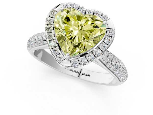 White gold Fancy Yellow Heart  Cut Halo Pave Band Four-Prong Setting Ring