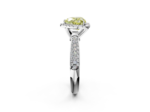 White gold Fancy Yellow Heart  Cut Halo Pave Band Four-Prong Setting Ring