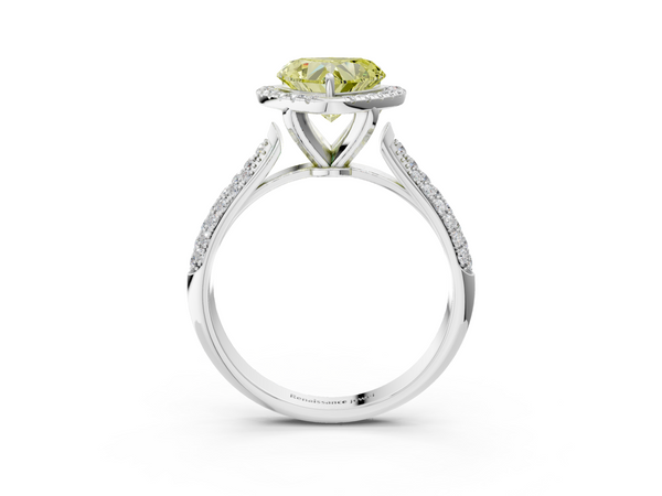 White gold Fancy Yellow Heart  Cut Halo Pave Band Four-Prong Setting Ring
