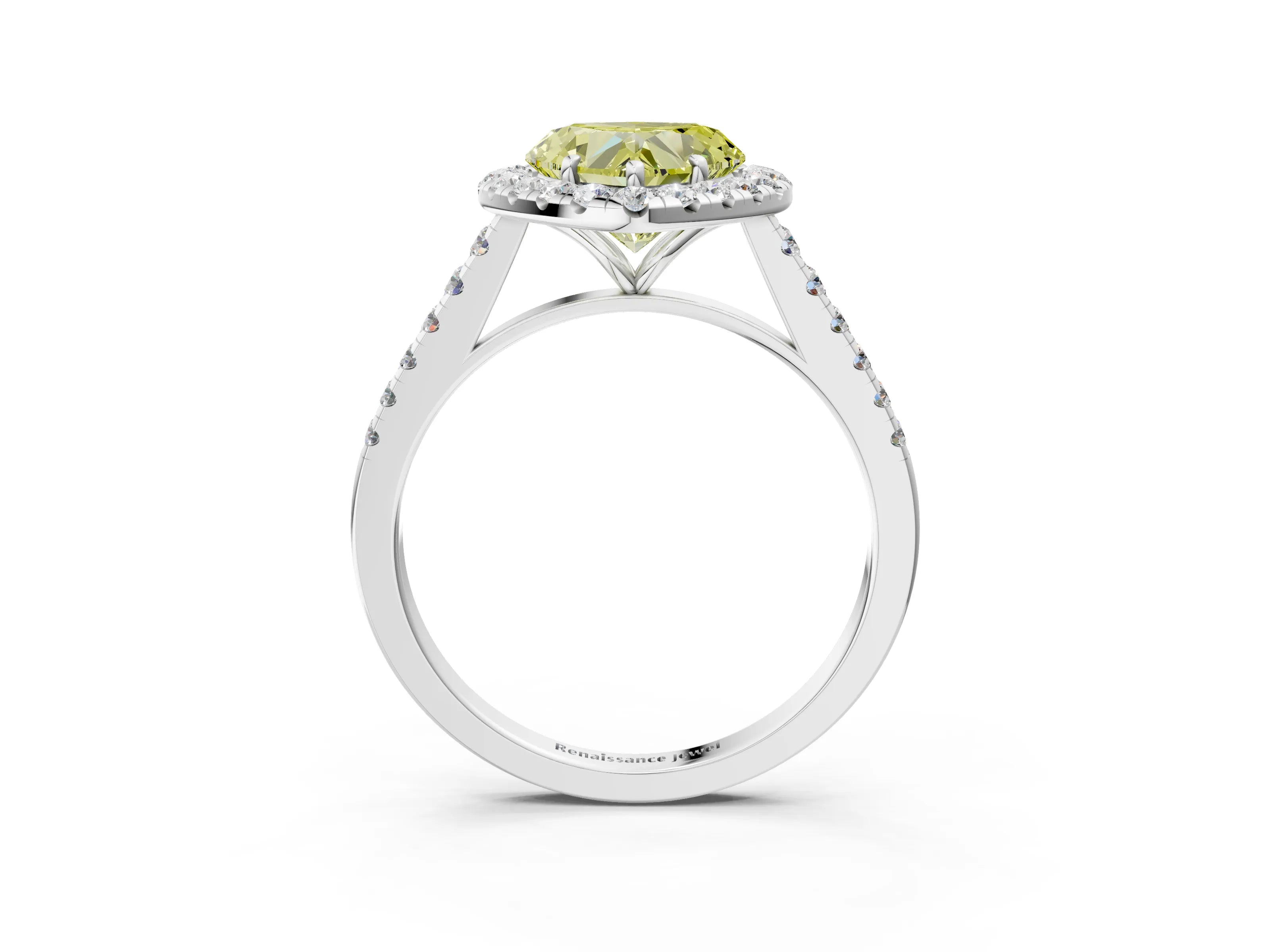 White gold Fancy Yellow Heart Cut Halo Pave Diamond Engagement Ring with Four-Prong Setting_3