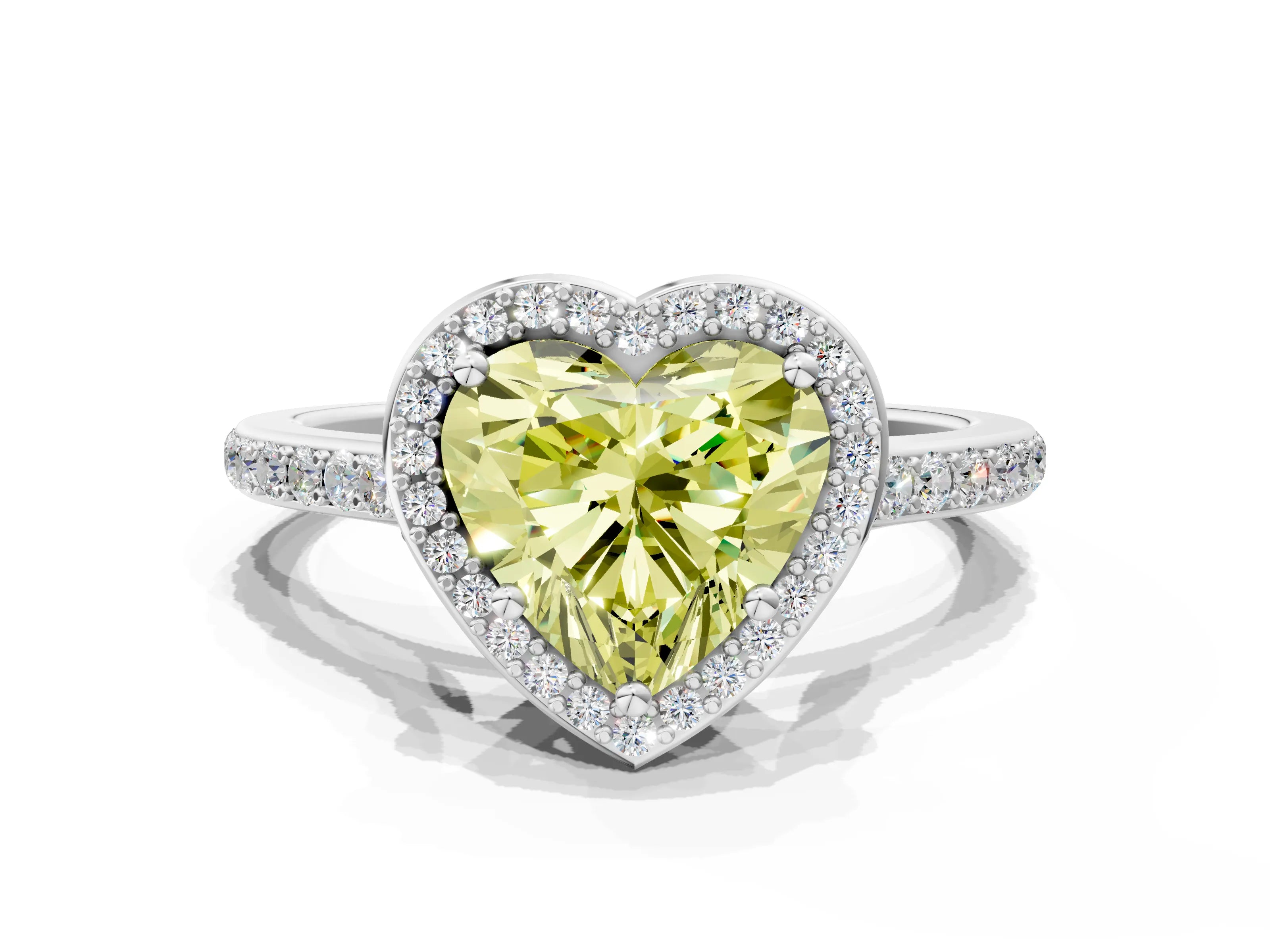 White gold Fancy Yellow Heart Cut Halo Round Diamond Pavé Band with Four-Prong Setting_27
