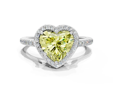 White gold Fancy Yellow Heart Cut Halo Round Diamond Pavé Band with Four-Prong Setting_27