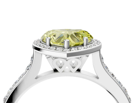 White gold Fancy Yellow Heart Cut Halo Round Diamond Pavé Band with Four-Prong Setting_31