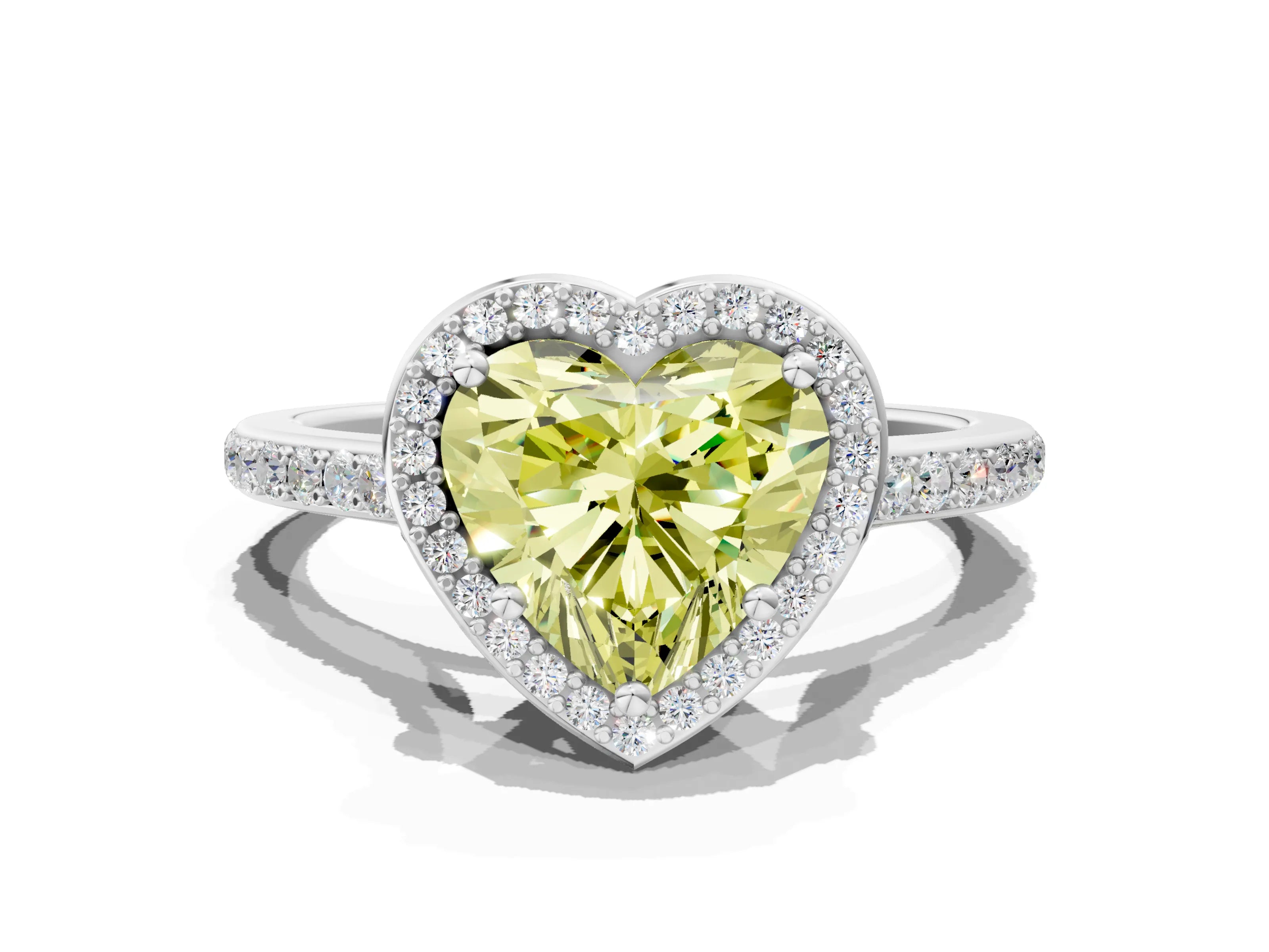 White gold Fancy Yellow Heart Cut Halo Round Diamond Pavé Band with Four-Prong Setting_39