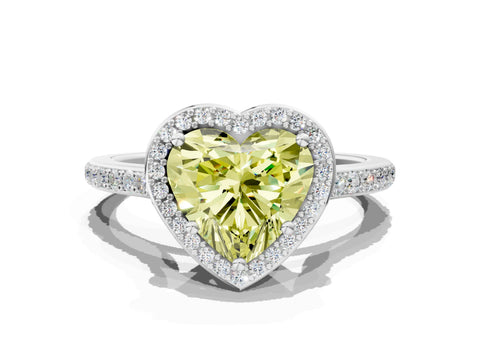 White gold Fancy Yellow Heart Cut Halo Round Diamond Pavé Band with Four-Prong Setting_39