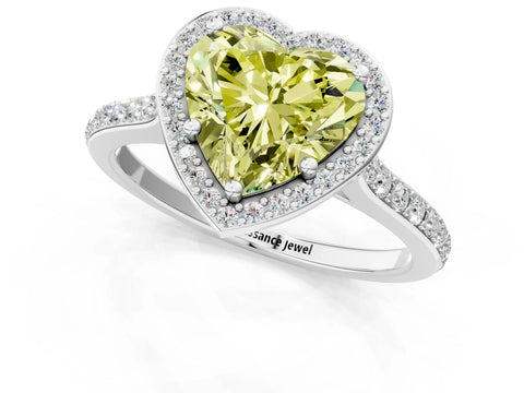 White gold Fancy Yellow Heart Cut Halo Round Diamond Pavé Band with Four-Prong Setting_40