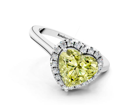 White gold Fancy Yellow Heart Cut Halo Round Diamond Solitaire Engagement Ring with Pave Band and Four-Prong Setting_24